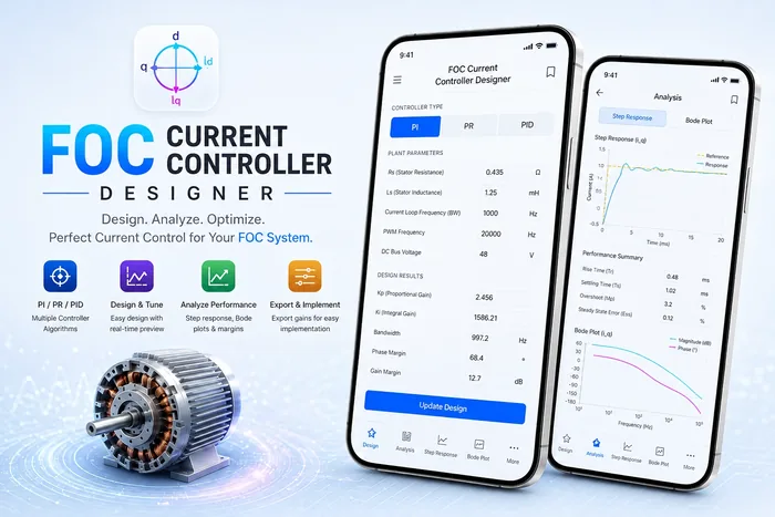 FOC Current Controller Designer app interface